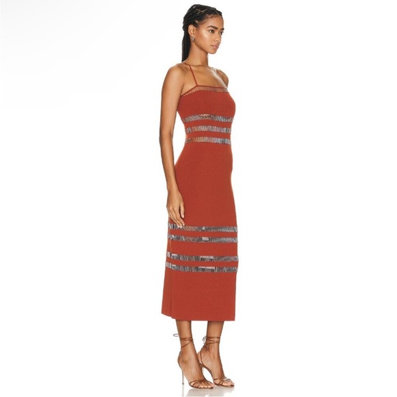 NEW NWT Cult Gaia Olitan Embellished Midi Dress In Tannin - Picture 2 of 11